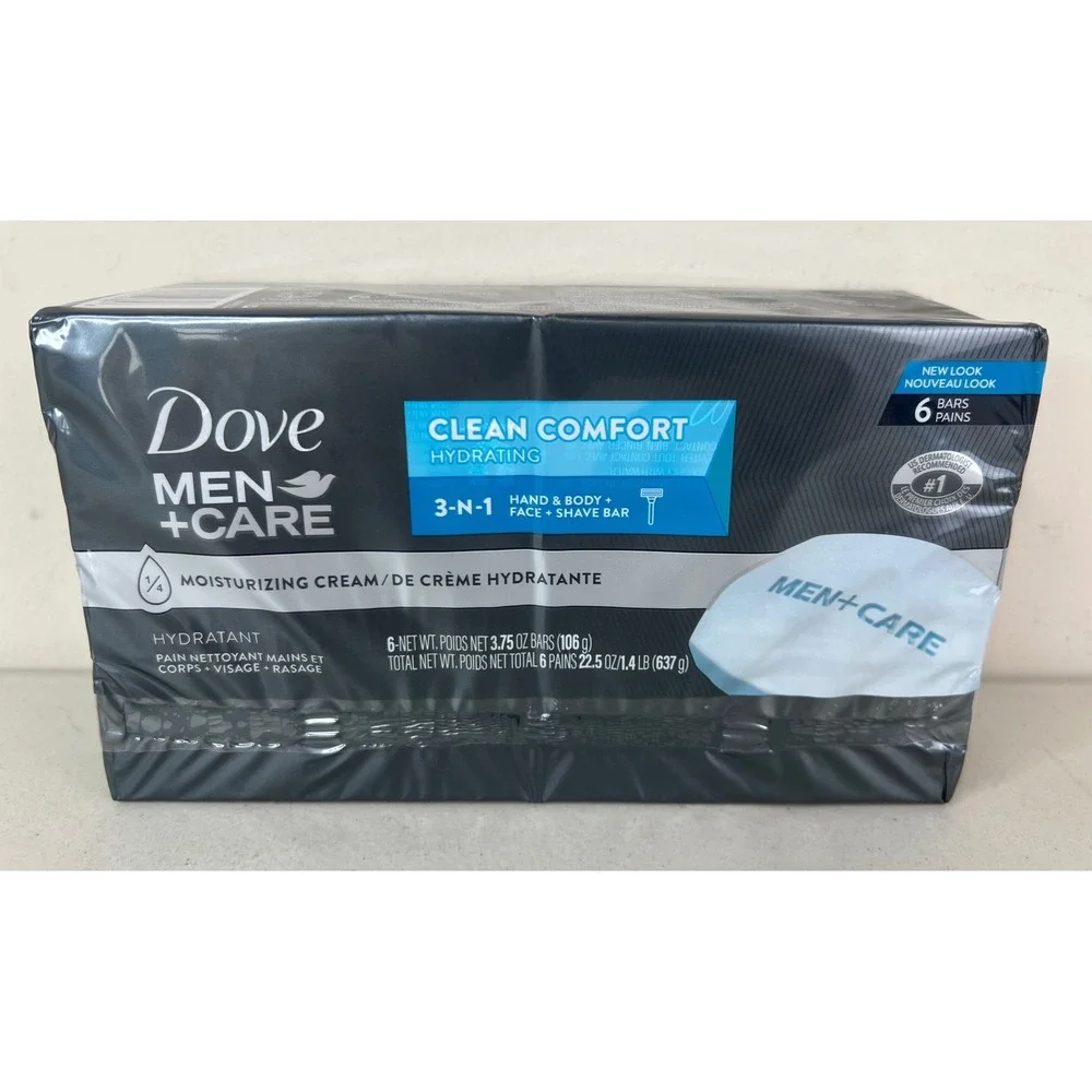 NEW Dove Men+Care Clean Comfort 3-in-1 Hand Body Face Bar Soap 6 Count 3.75oz